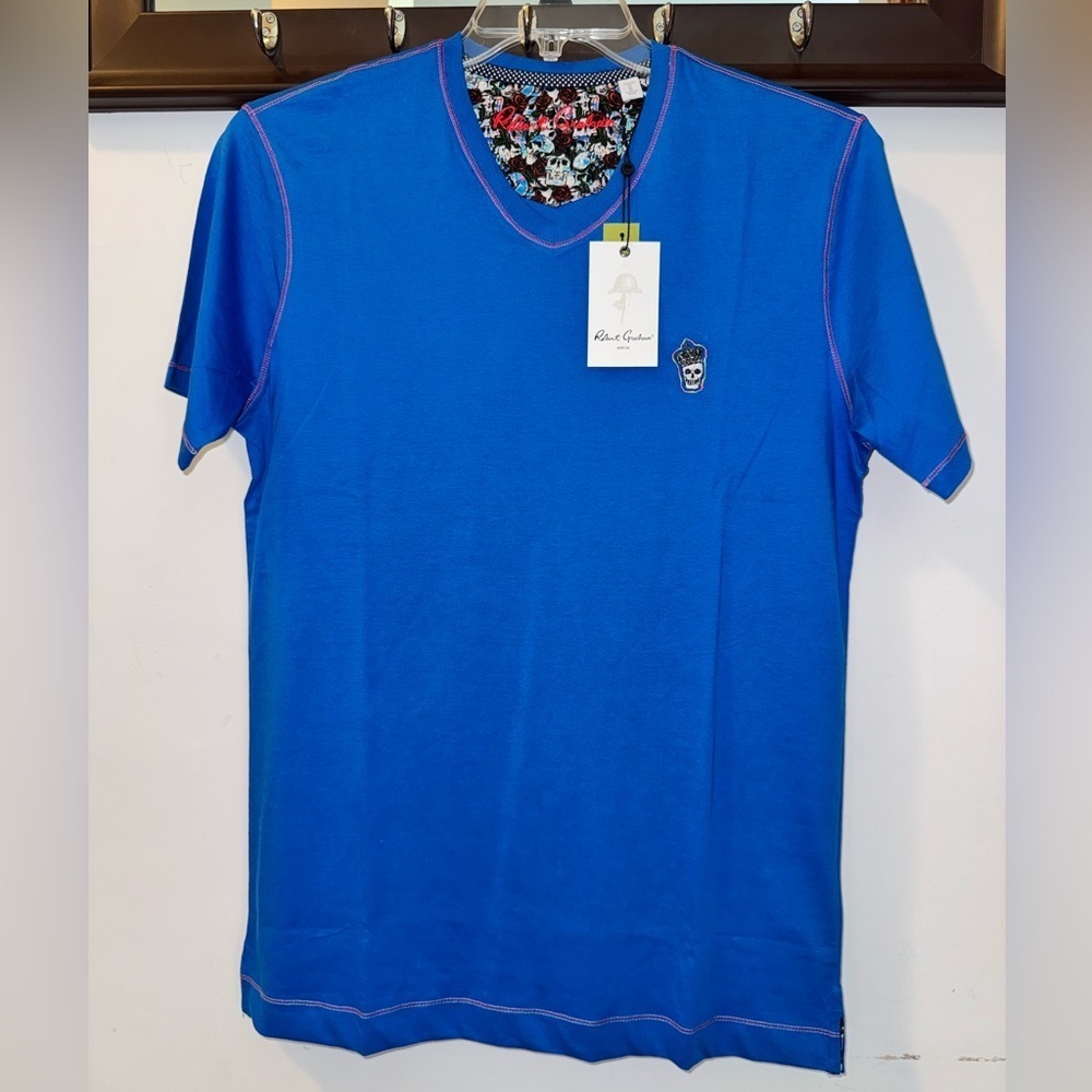 NWT Robert Graham Men Eye of The Skull Short Sleeve Knit T Shirt Blue Size Small